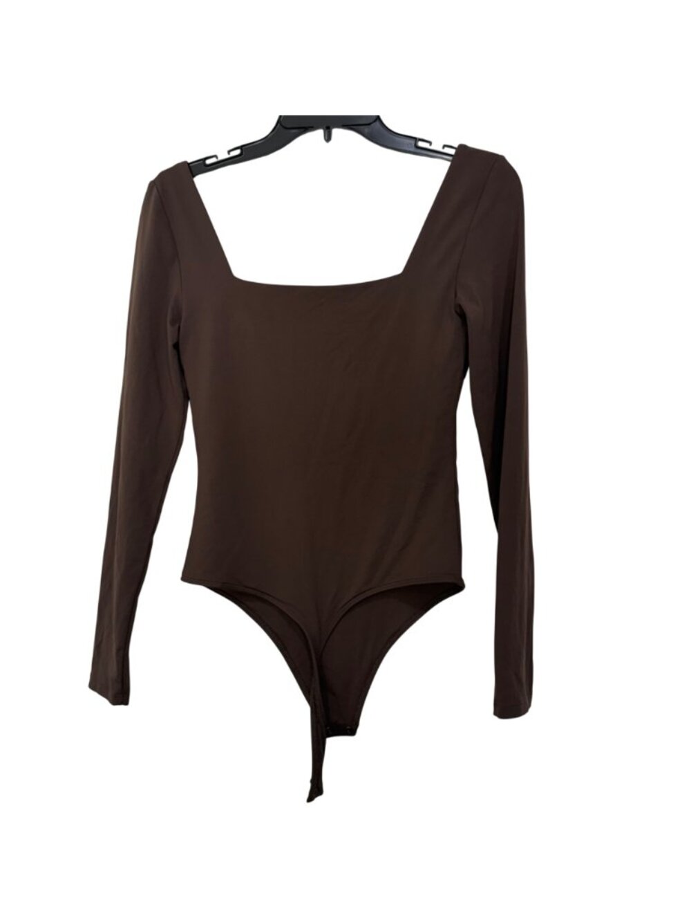 Babaton Women Long-Sleeve Dark Brown Bodysuit Size M Nylon Blend Snap Closure - Picture 2 of 9
